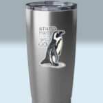 stand firm penguin winter sticker 3x3 transparent on a tumbler