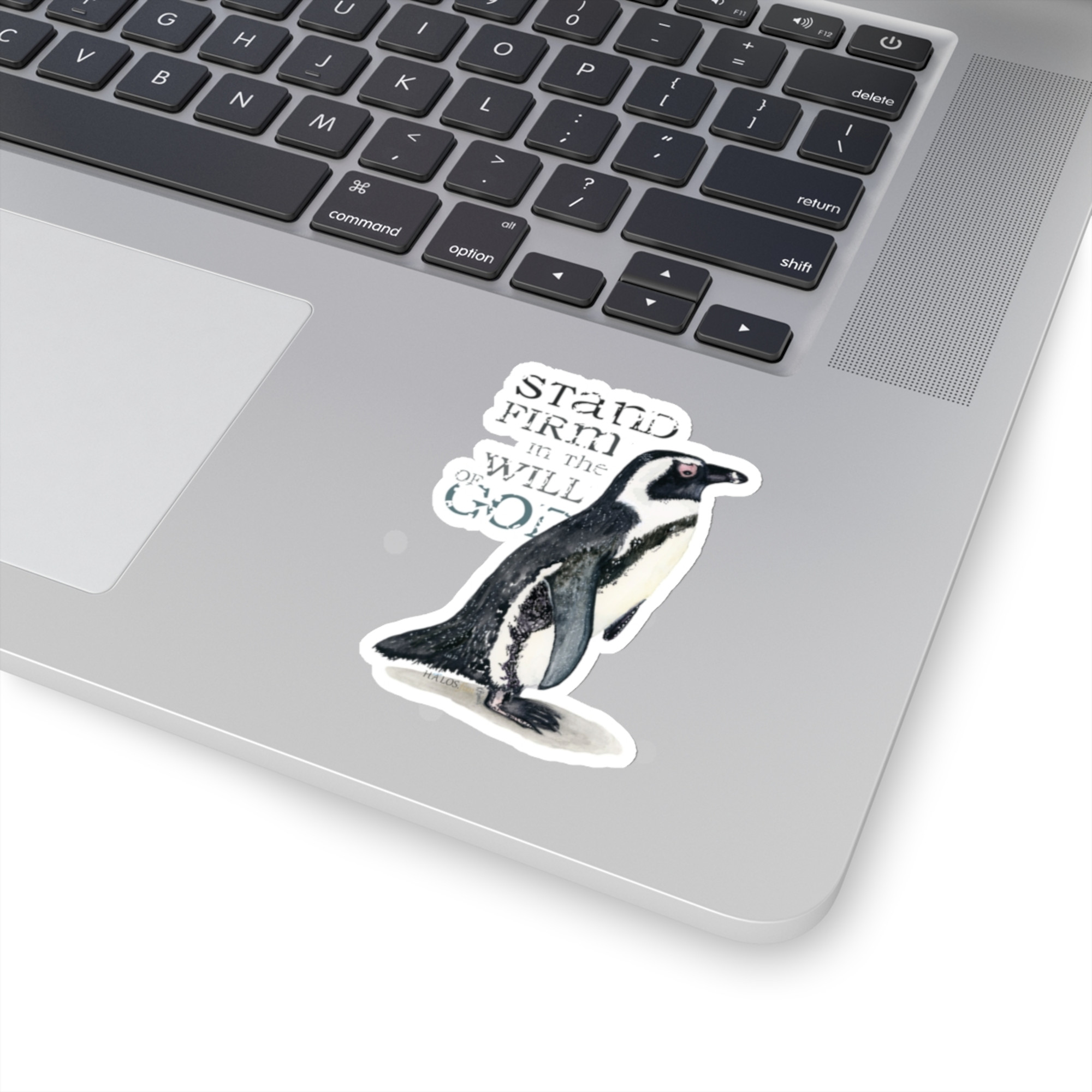 stand firm penguin winter sticker 3x3 white