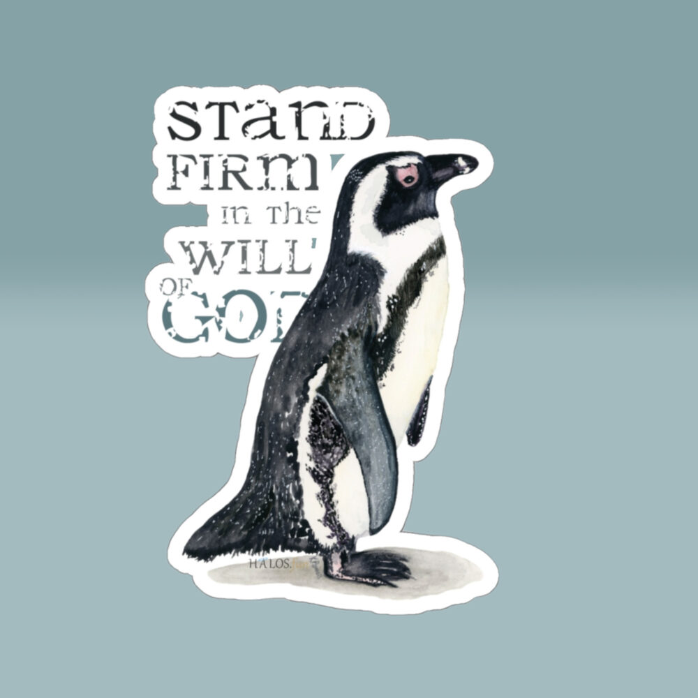 stand firm penguin winter sticker 4x4 white Main