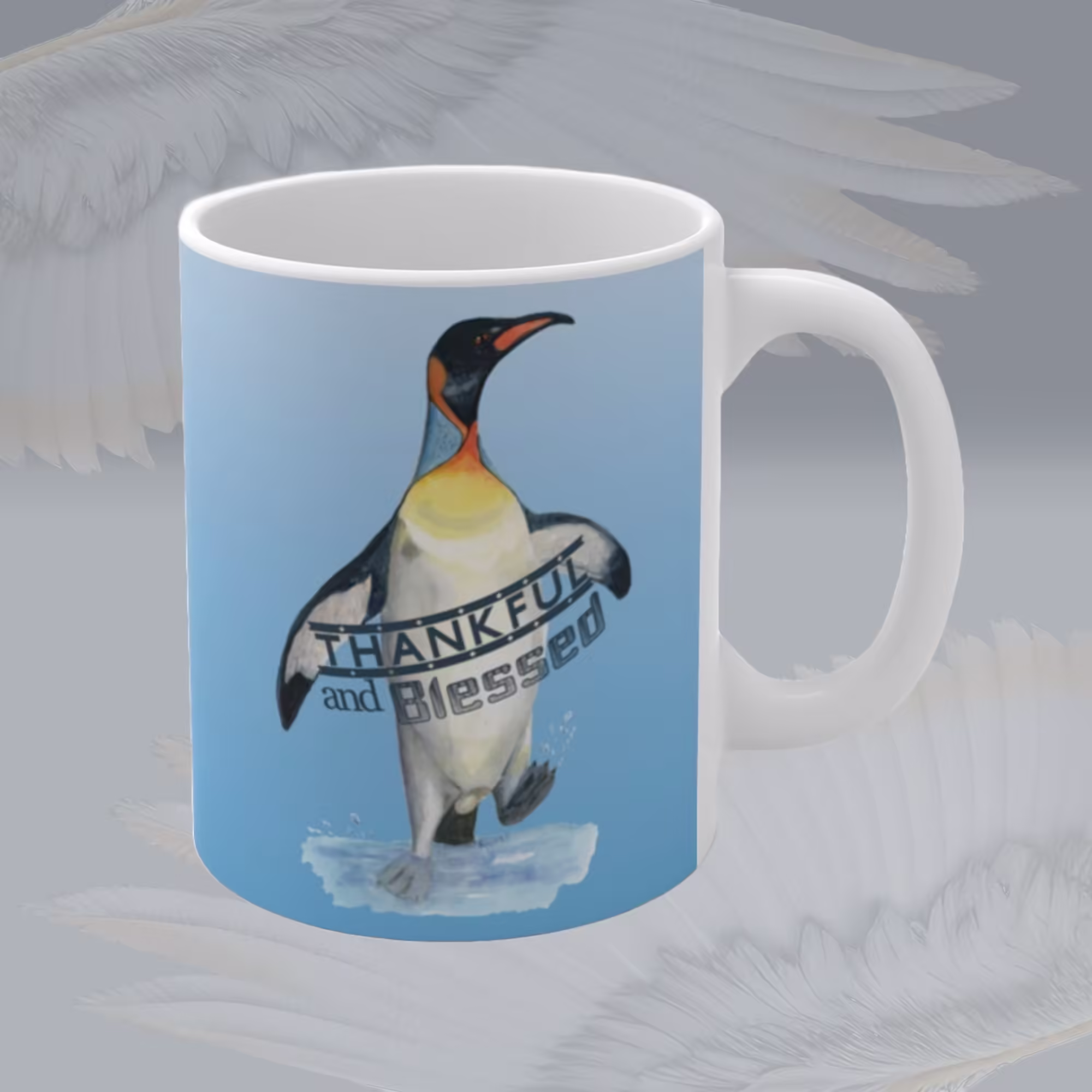 thankful-and-blessed-penguin-mug-hand-painted-watercolor-art Framed By Angels