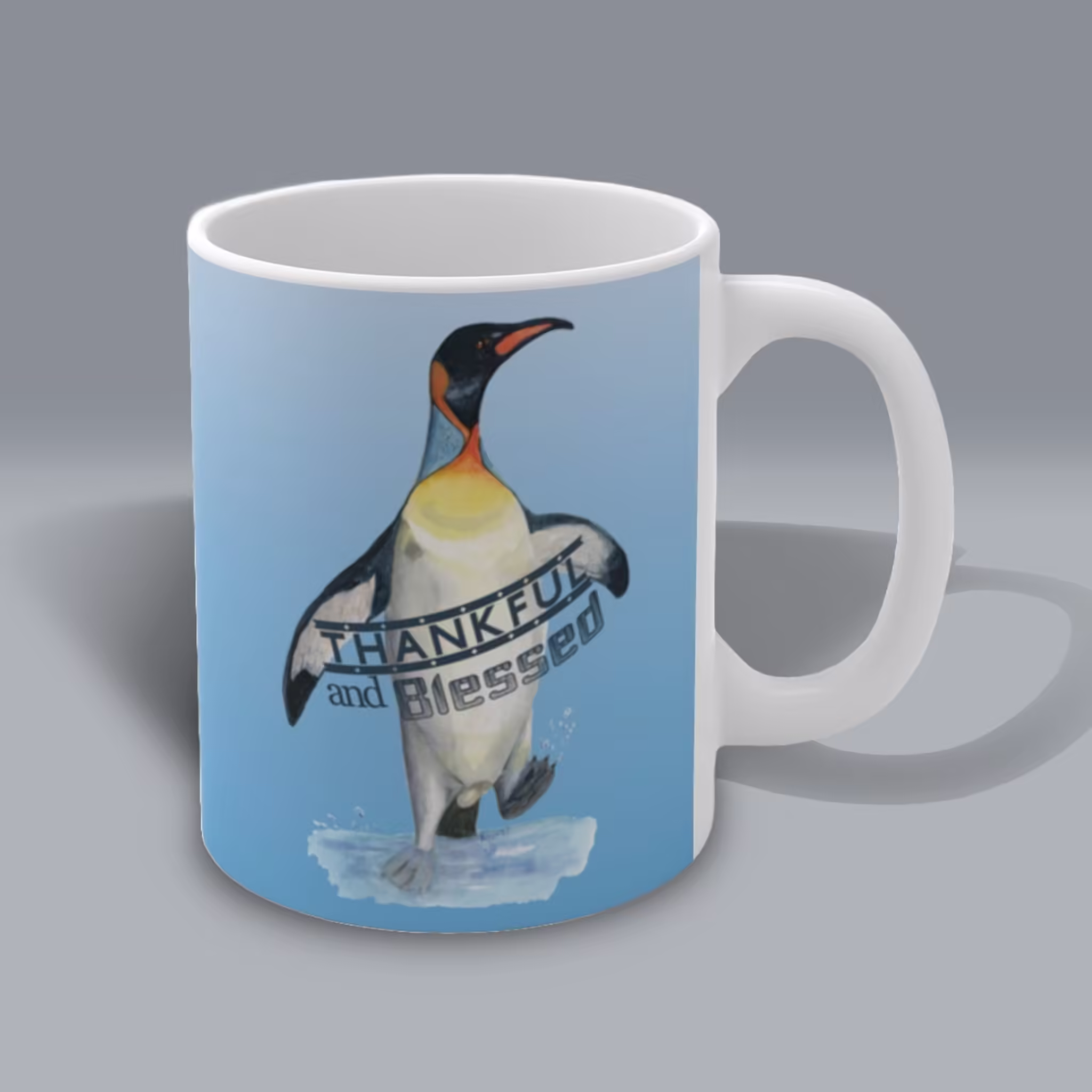 Thankful and Blessed Penguin Mug – Hand-Painted Watercolor Art