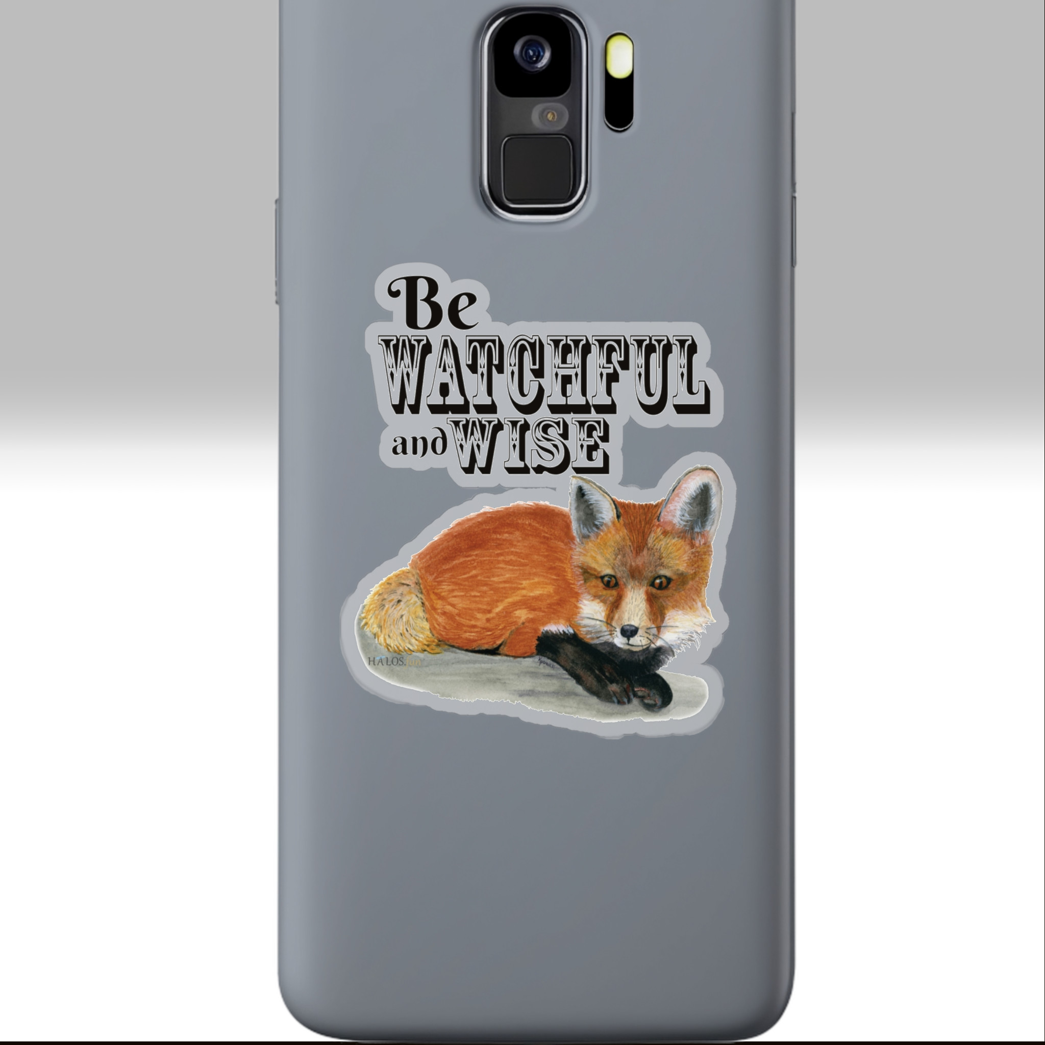 watchful and wise red fox winter sticker 3x3 tansparent on a phone