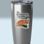 watchful and wise red fox winter sticker 3x3 tansparent on a tumbler