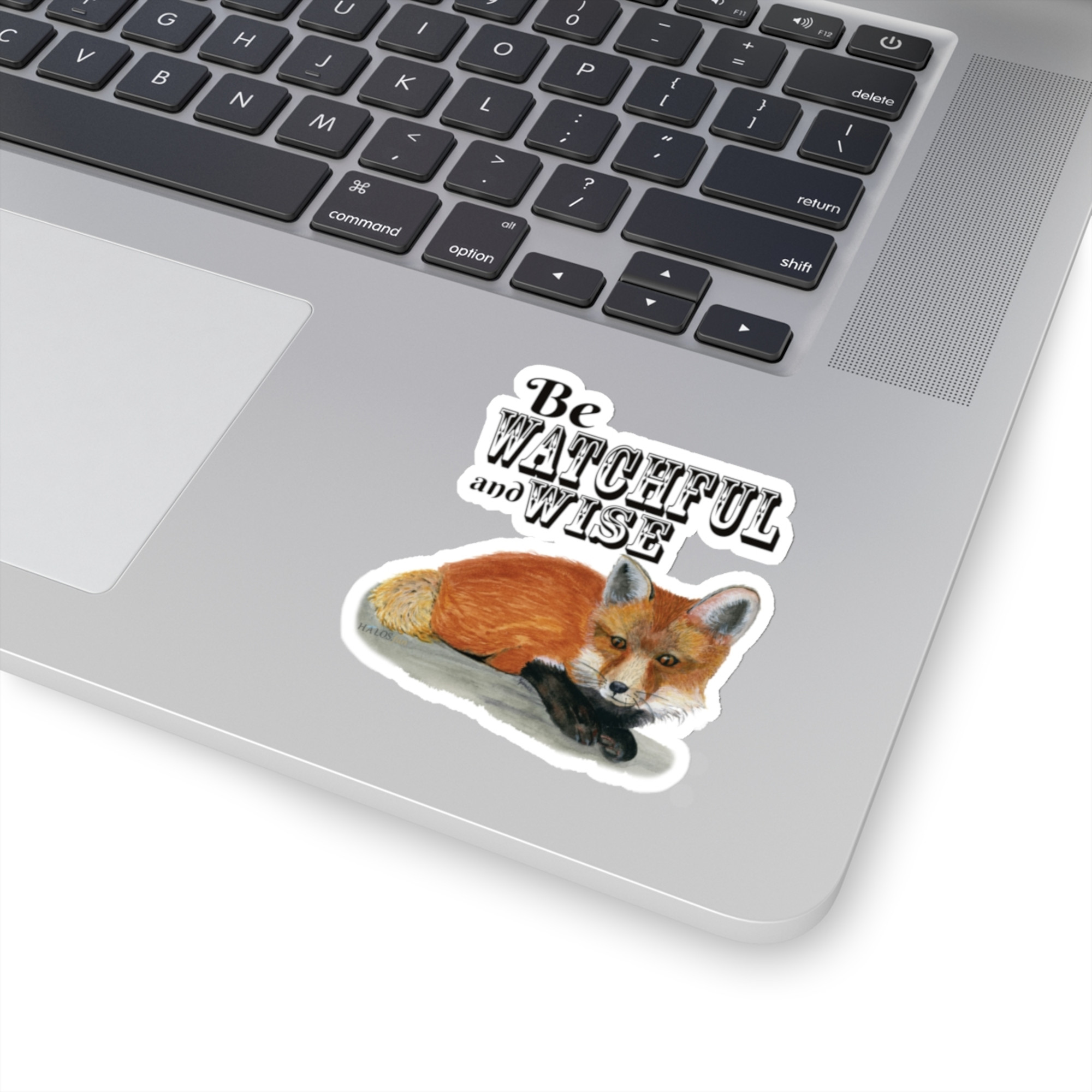 watchful and wise red fox winter sticker 3x3 white