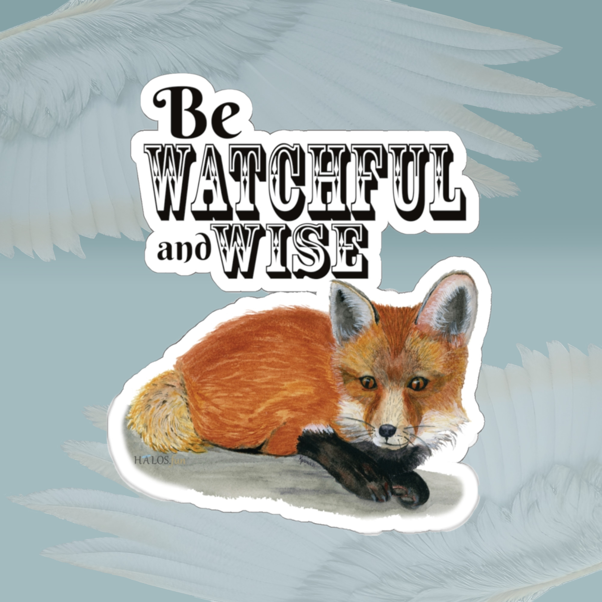 Watchful and Wise Red Fox Winter Sticker Framed by Angels Fly Here