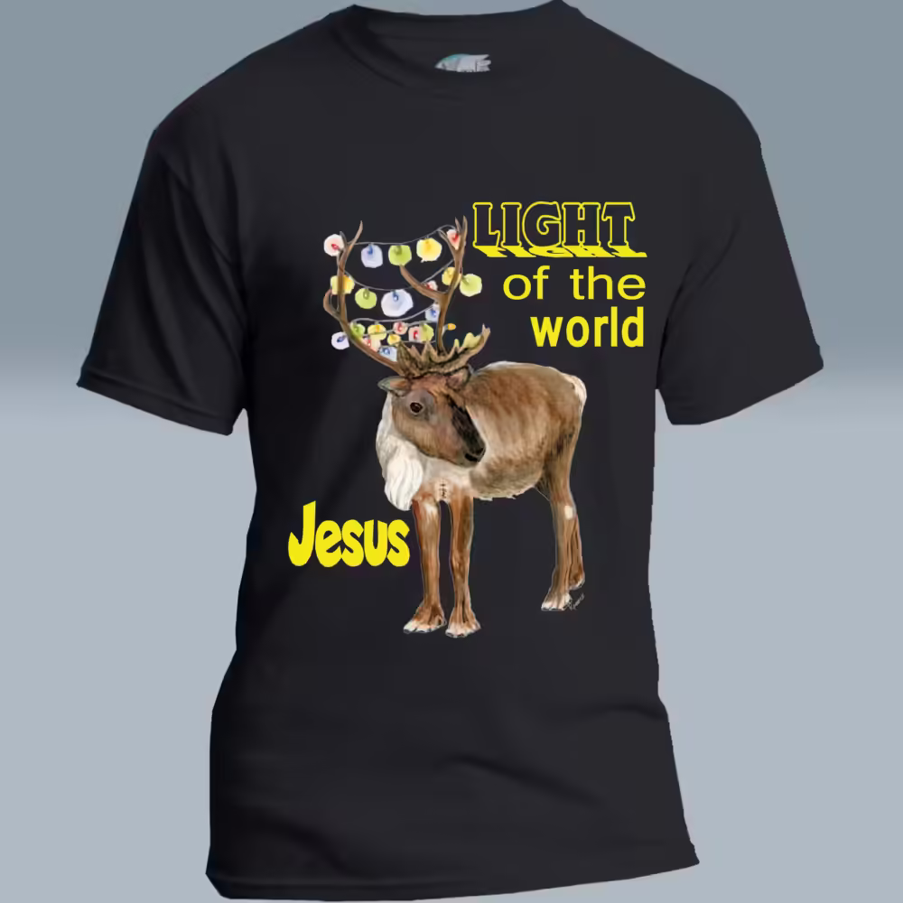 winter wonderland reindeer tee -christmas lights edition Black Colored Haloed Tee