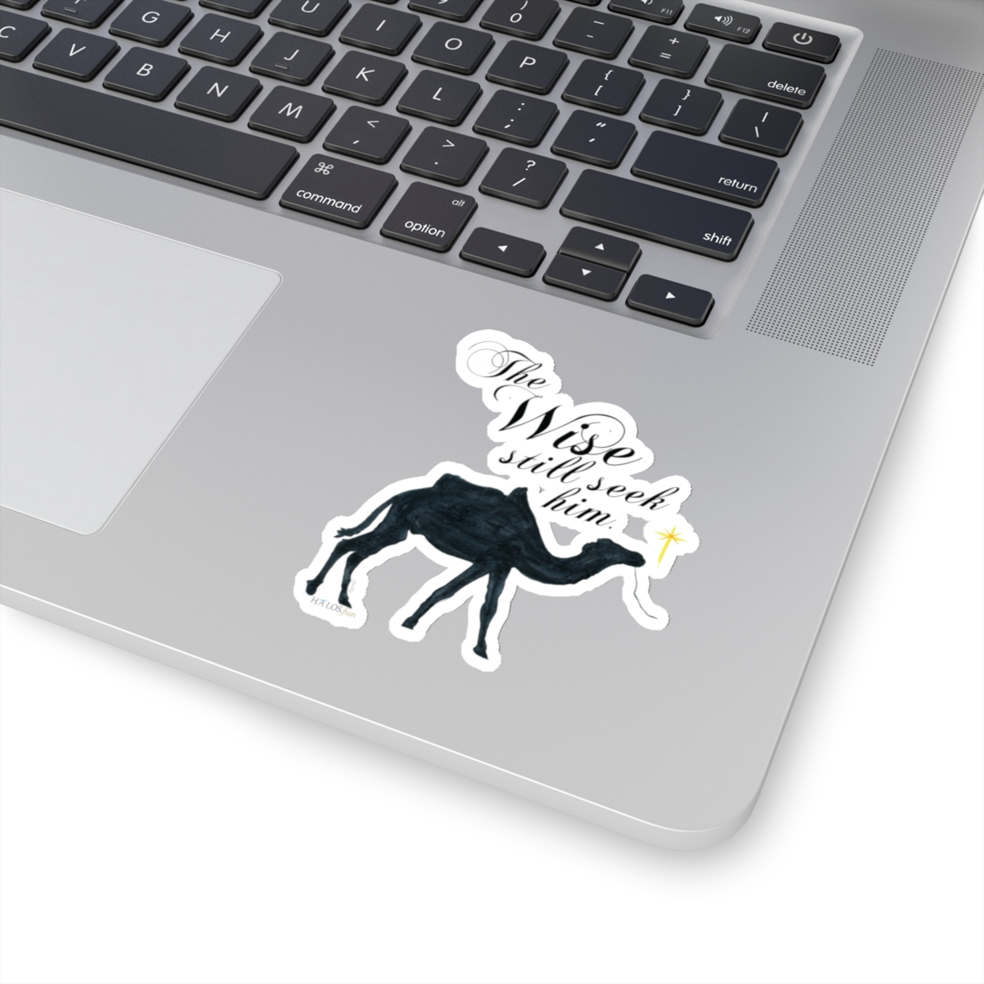 wise seekers camel christmas sticker 3x3 white