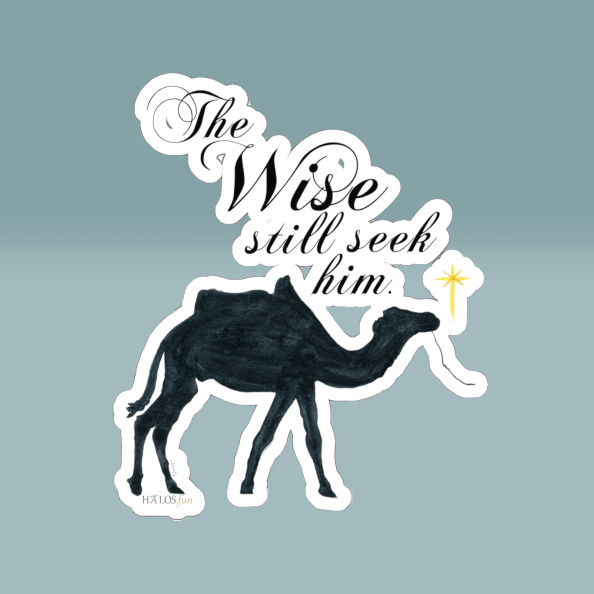 wise seekers camel Christmas sticker 4x4 white